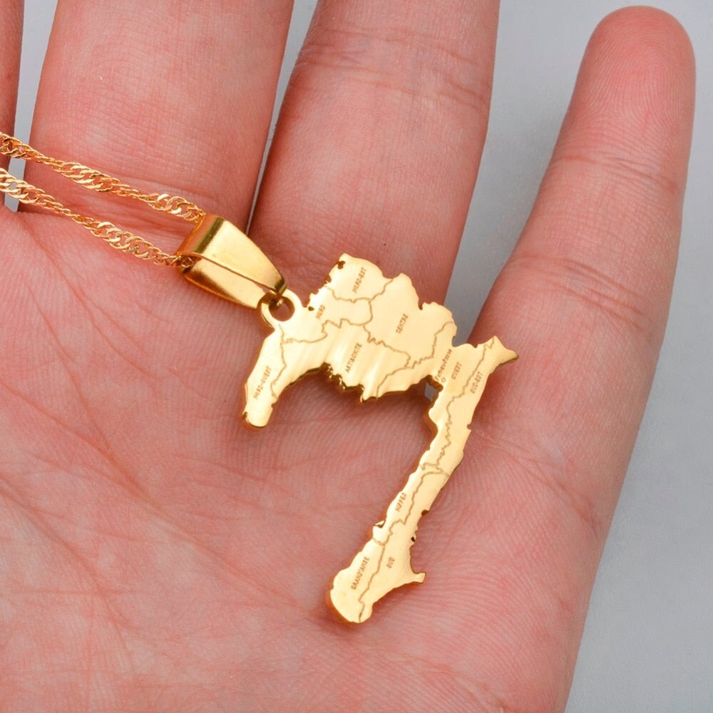 Anniyo Haiti Country Map With State Name Pendant & Necklaces for Women/Girls,Ayi